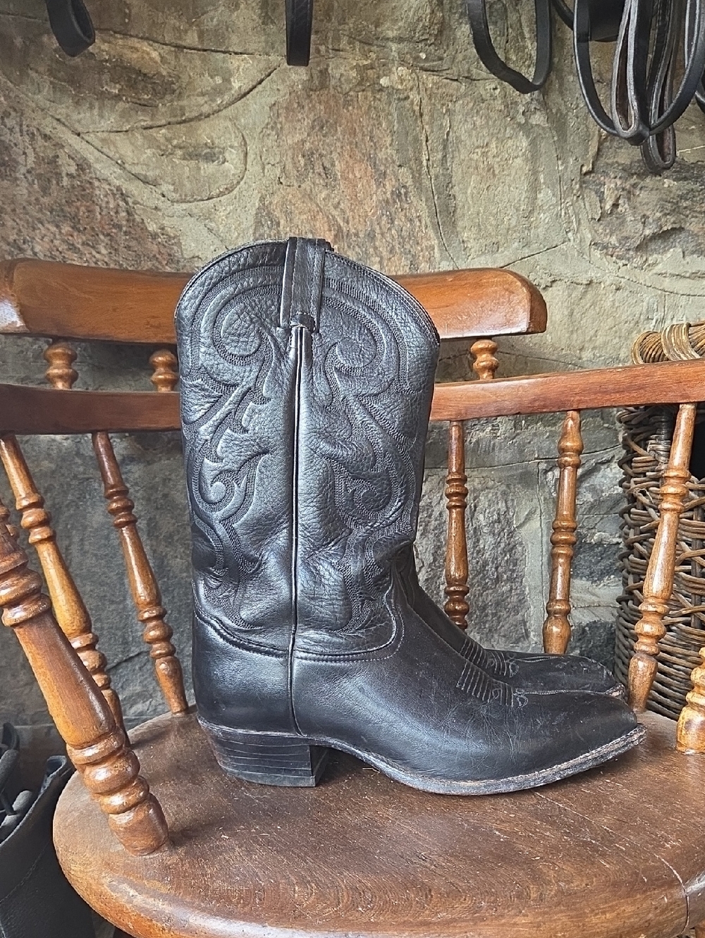 Boulet Embroidered Leather Cowboy Boots 10386